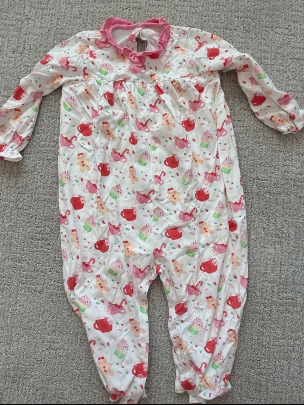 Girls White and Pink Holiday Print Footie One-Piece